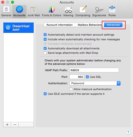 setting for comcast email on mac