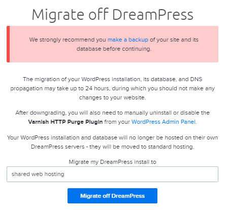 DreamPress downgrade