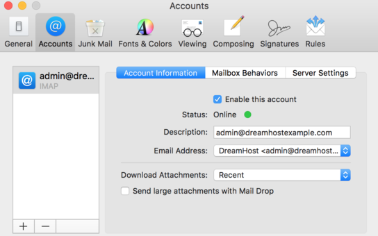 set ports for email account in mac mail