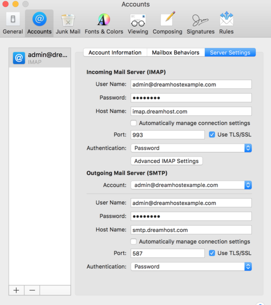 mac mail server settings automatically manage