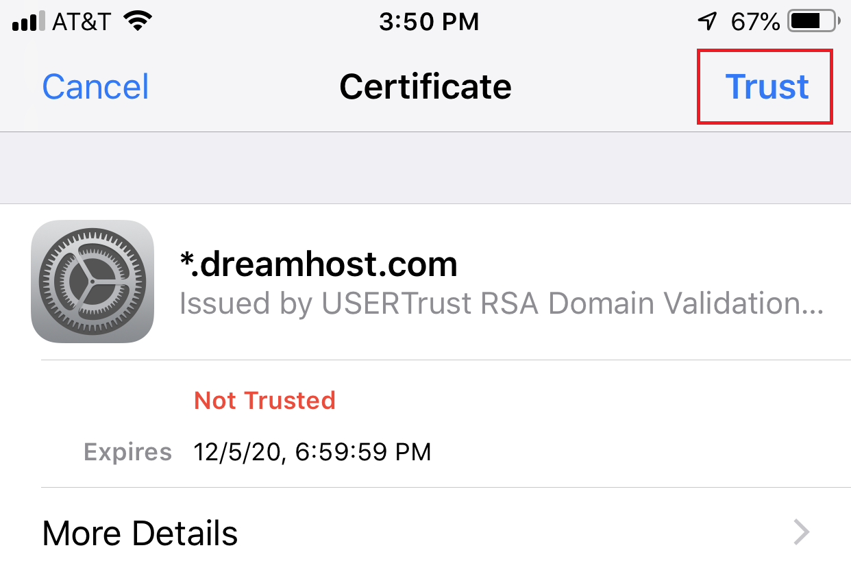 iPhone certificate trusting