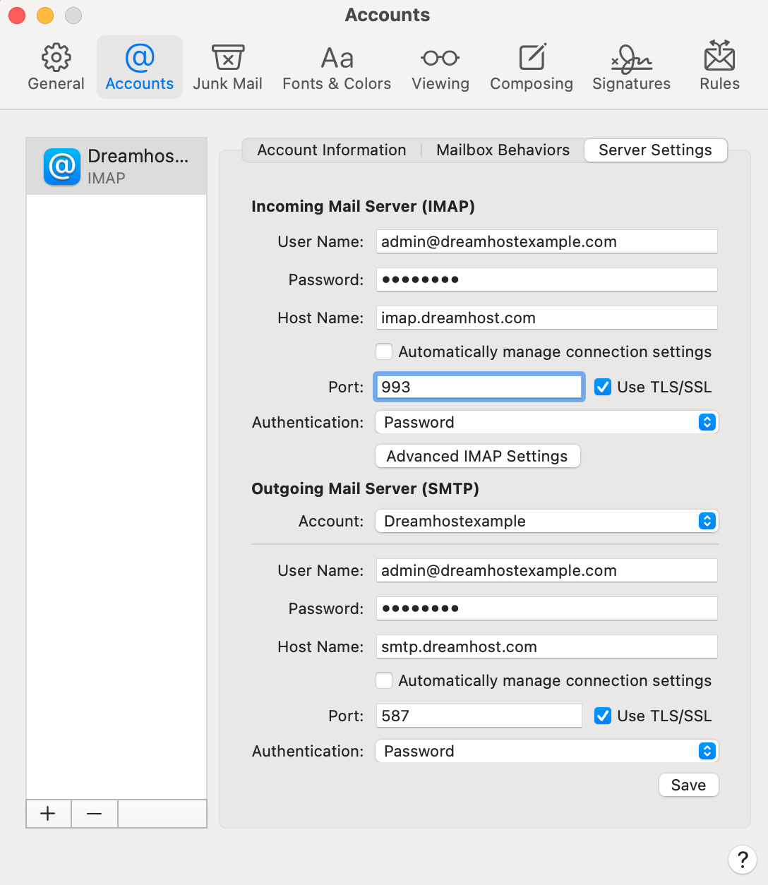 Mac Mail Adjusting Incoming And Outgoing Settings Dreamhost Knowledge Base