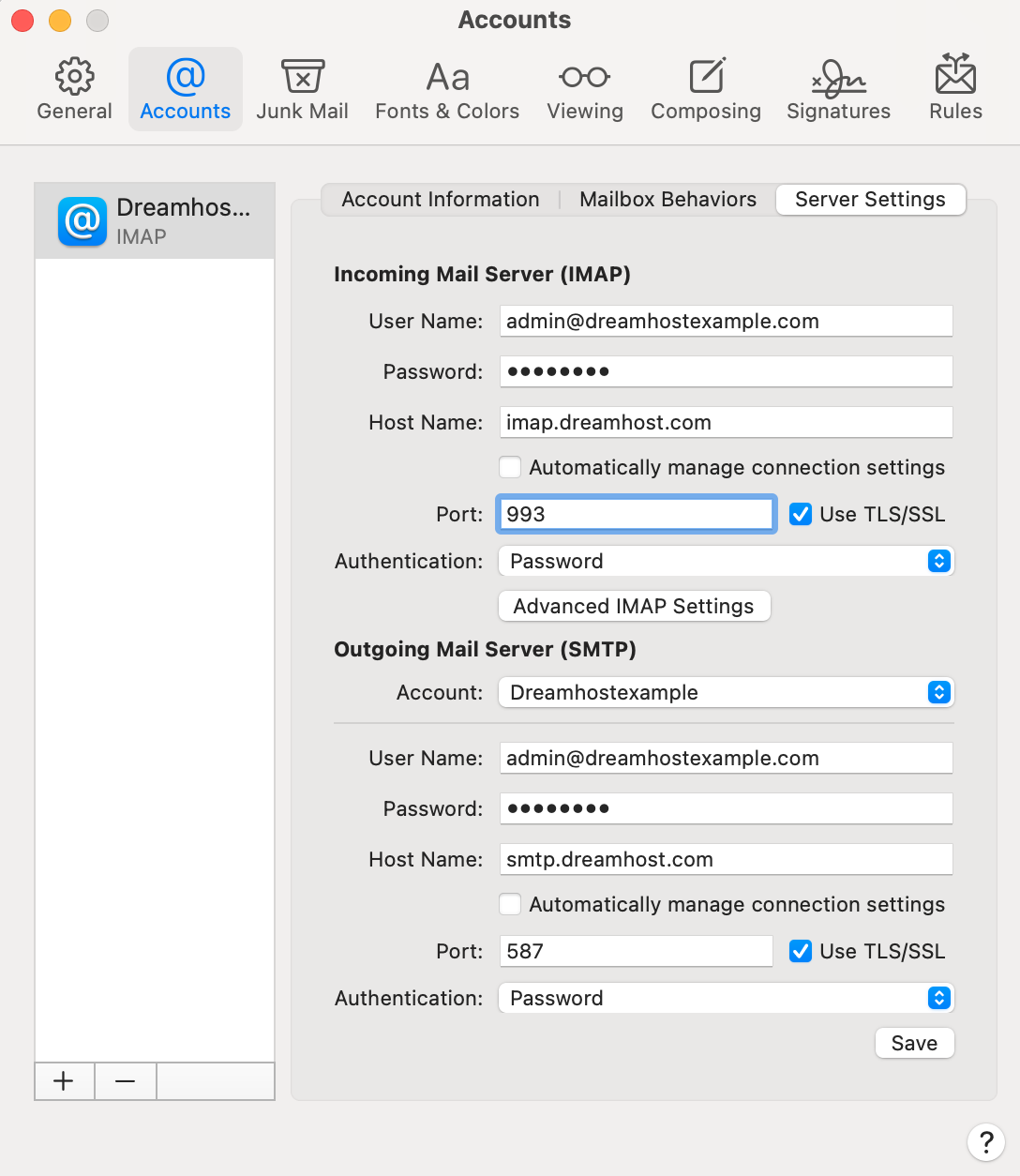 mail mac change password not working