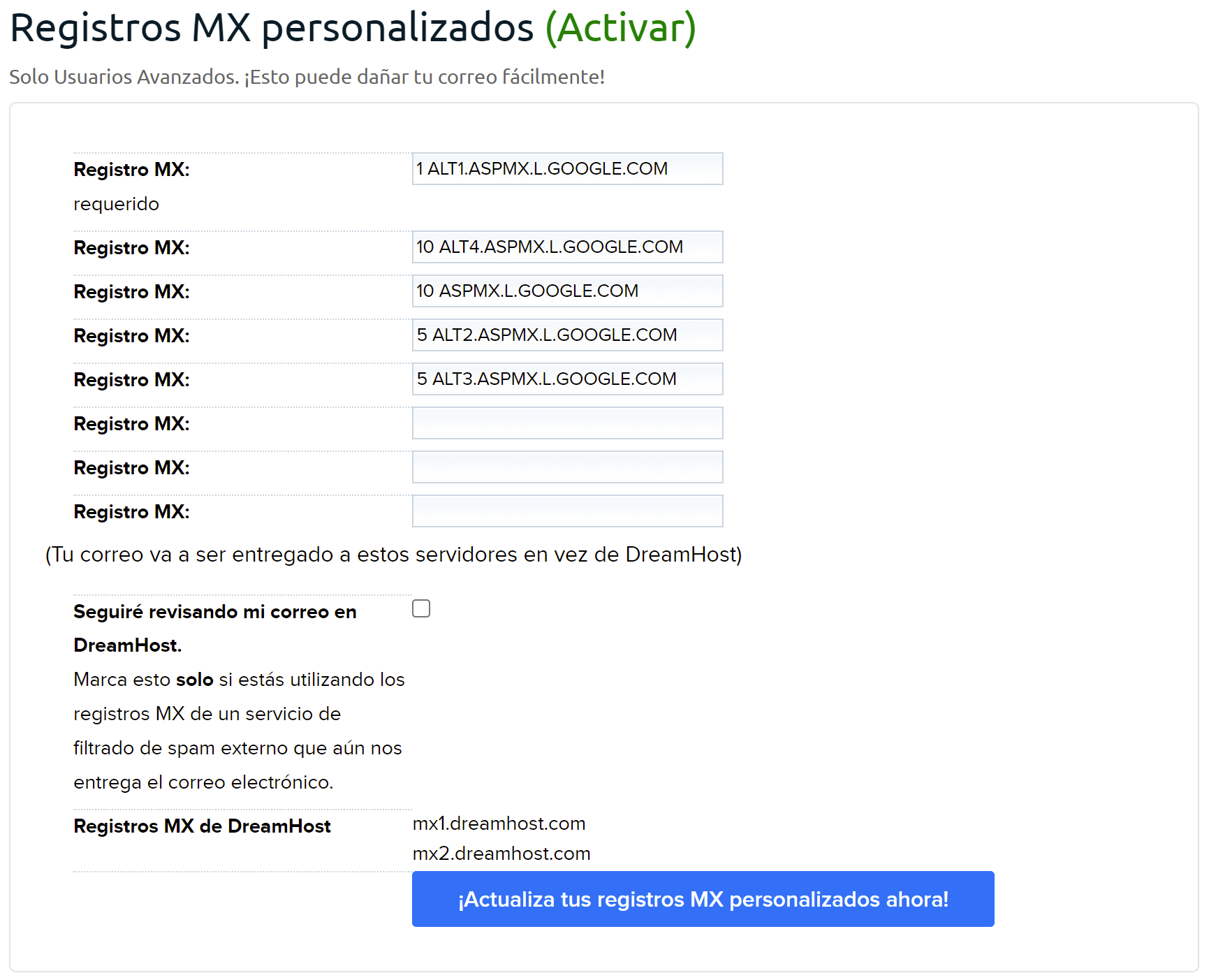 Google MX records