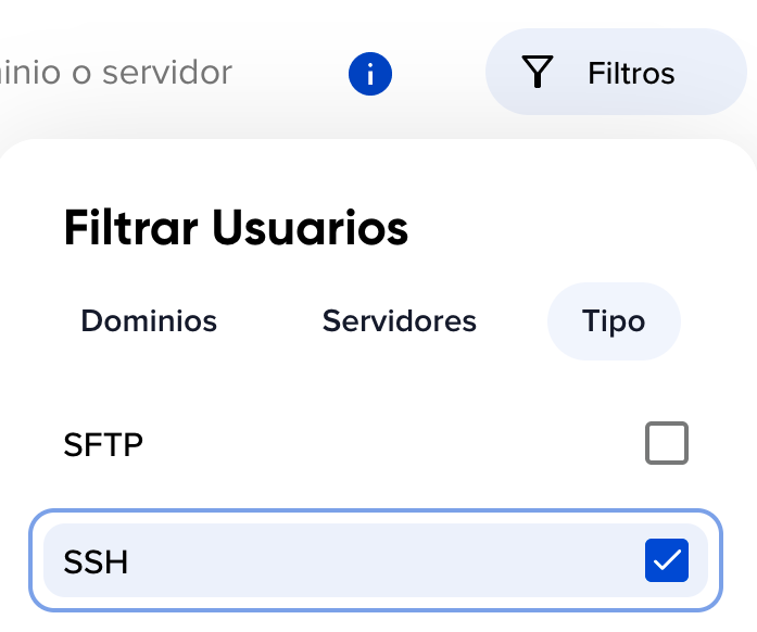 ES DreamHost panel user filters type