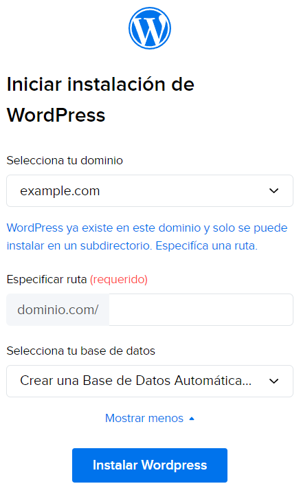 ES Install WordPress error