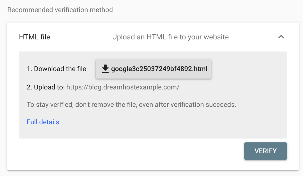 Google console verify domain