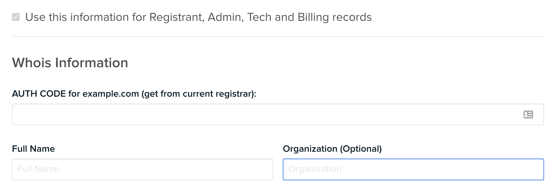 Panel Whois info form