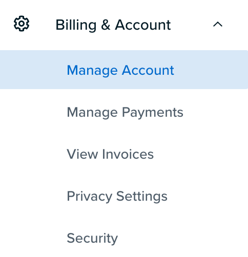 Billing and Account menu