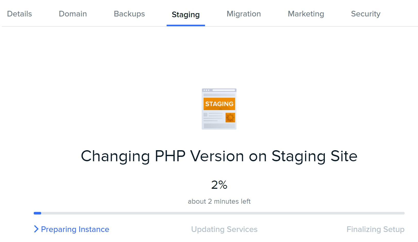 upgrading staging php