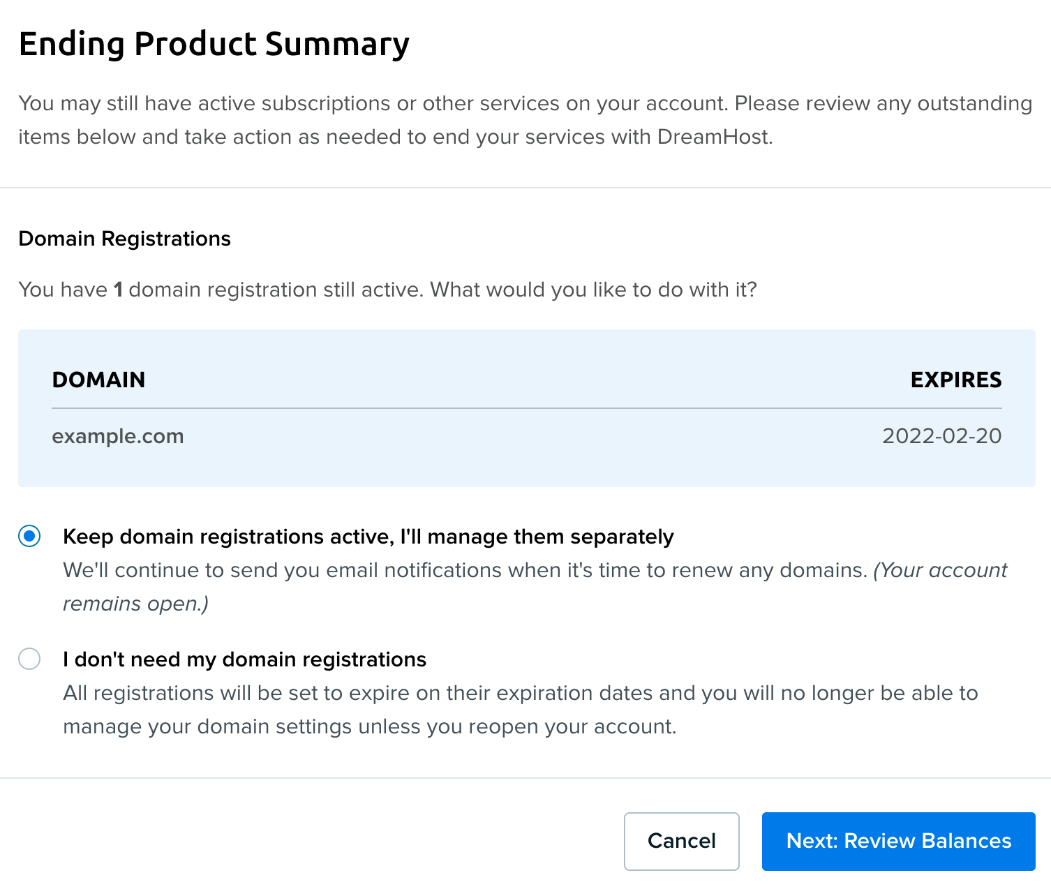 Closing a Shared hosting plan