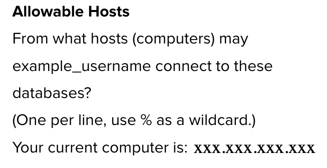 MySQL Allowable Hosts field