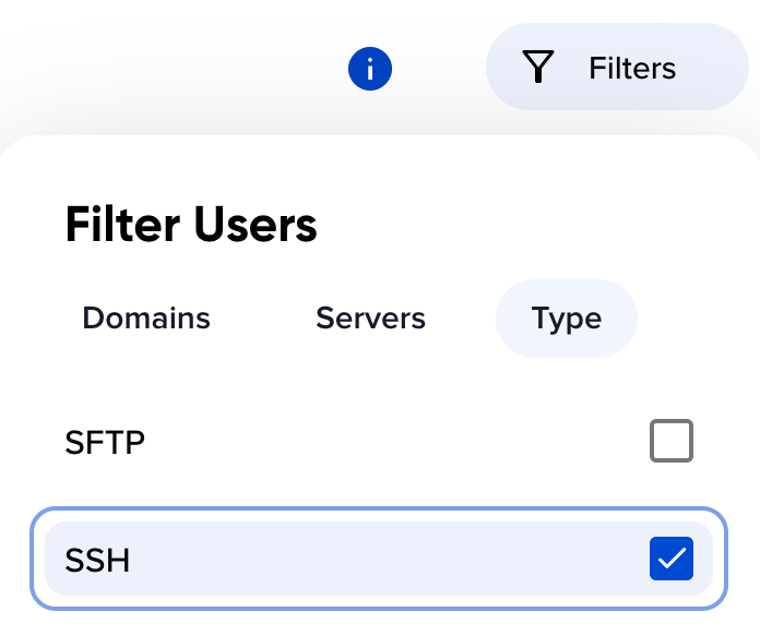 DreamHost panel user filters type