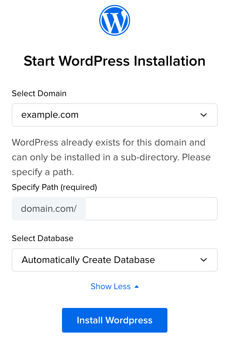 Install WordPress error