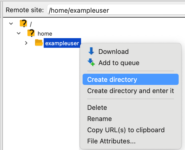 Filezilla create file