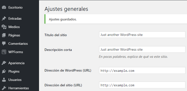 WordPress settings general